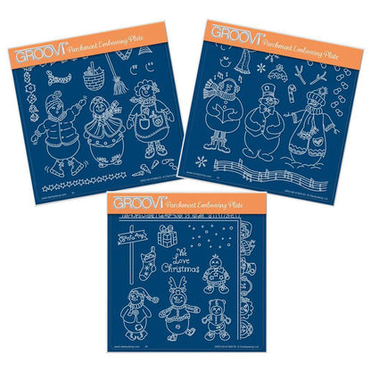 Linda's Snowman, Snowlady & Snowbaby Trio A5 Square Groovi Plate Set