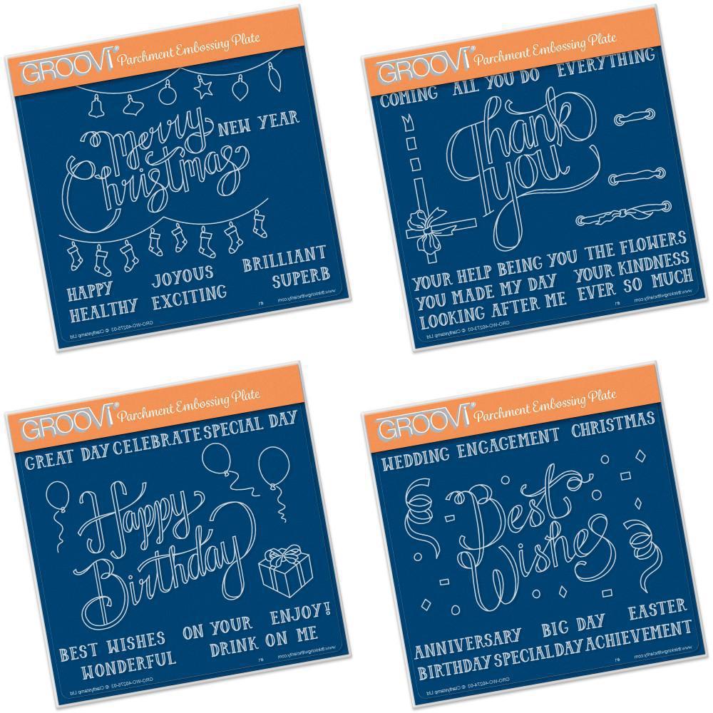 Ribbon Sentiments A5 Square Groovi Plate Set