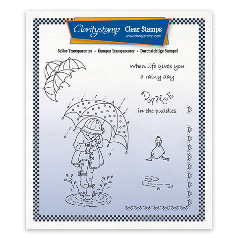 Linda's Children - Spring - Girl Dancing in the Puddles A5 Square Stamp & Mask Set