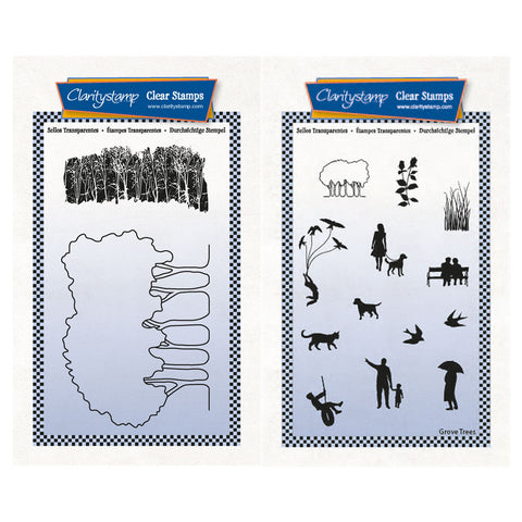 Grove Trees Outline & Family Miniatures A6 Stamp & Mask Duo