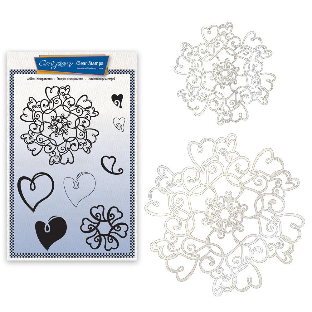 Barbara's Love Heart Doodle Round A5 Stamp & Stencil Trio