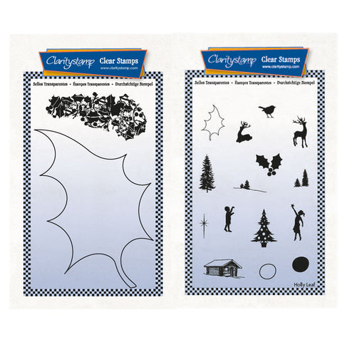 Holly Leaf Outline & Winter Cabin Miniatures A6 Stamp & Mask Duo