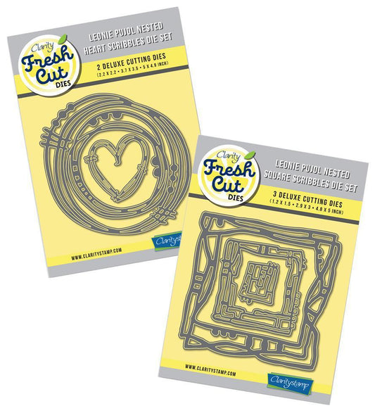 Leonie Pujol Nested Heart & Square Scribbles Die Set Duet Clarity Fresh Cut Dies