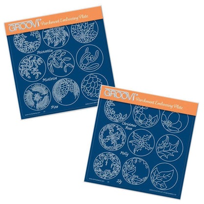 Linda's 123 Christmas - GH Poinsettia & Christmas Rose A5 Square Groovi Plate Set