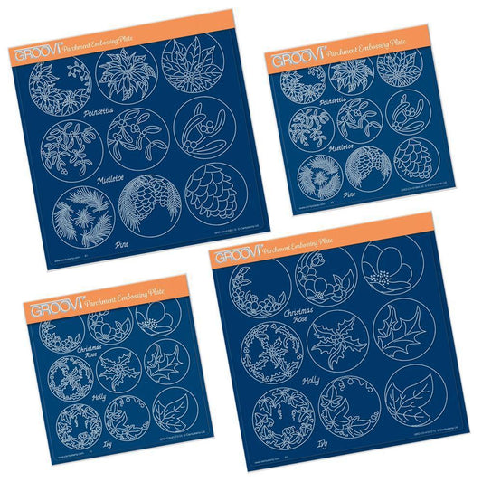 Linda's 123 Christmas - GH Collection Poinsettia & Christmas Rose A4 & A5 Square Groovi Plate Set