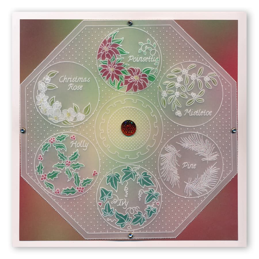 Linda's 123 Christmas - H Christmas Rose, Holly & Ivy A4 Square Groovi Plate