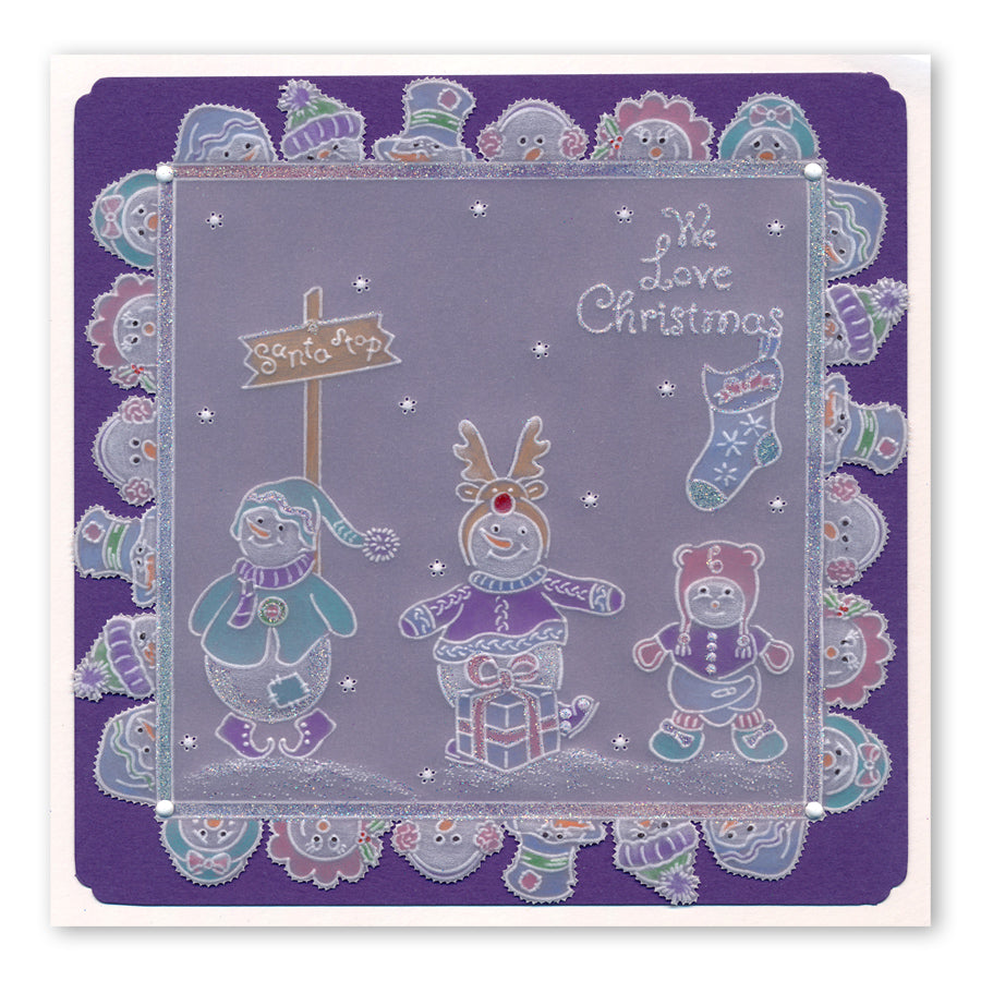 Linda's Snowman, Snowlady & Snowbaby Trio A5 Square Groovi Plate Set