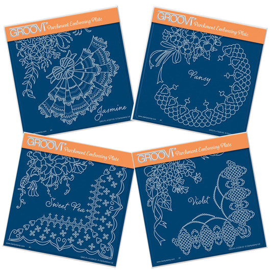 Linda's Flowers & Lace - Set 2 A5 Square Groovi Plate Quartet