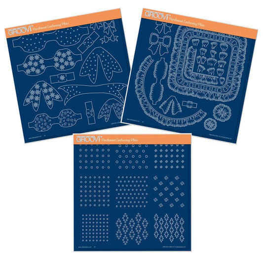 Linda's Swiss Dots, Embroidery Bows & Broderie Anglaise Trio A4 Square Groovi Plate Set