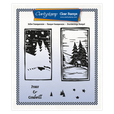Barbara's Winter Linocut - Log Cabin A5 Square Stamp Set