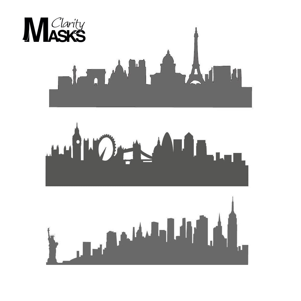 London, Paris & New York Skylines A5 Mask Set
