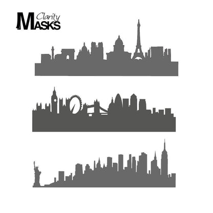 London, Paris & New York Skylines A5 Mask Set