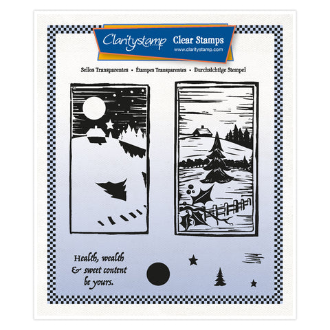 Barbara's Winter Linocut - Lone Star A5 Square Stamp Set