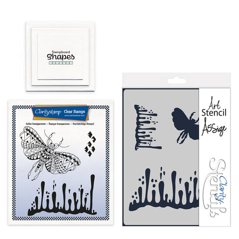 Cherry's Funky Moth Stamp, Mask, Stencil & Square Stampboards Trio