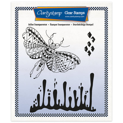 CLEARANCE A Funky Moth A5 Square Stamp & Mask Set