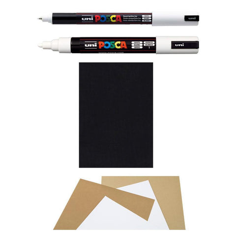 White Posca Pens and Black, Buff & Light Buff Paper Pack