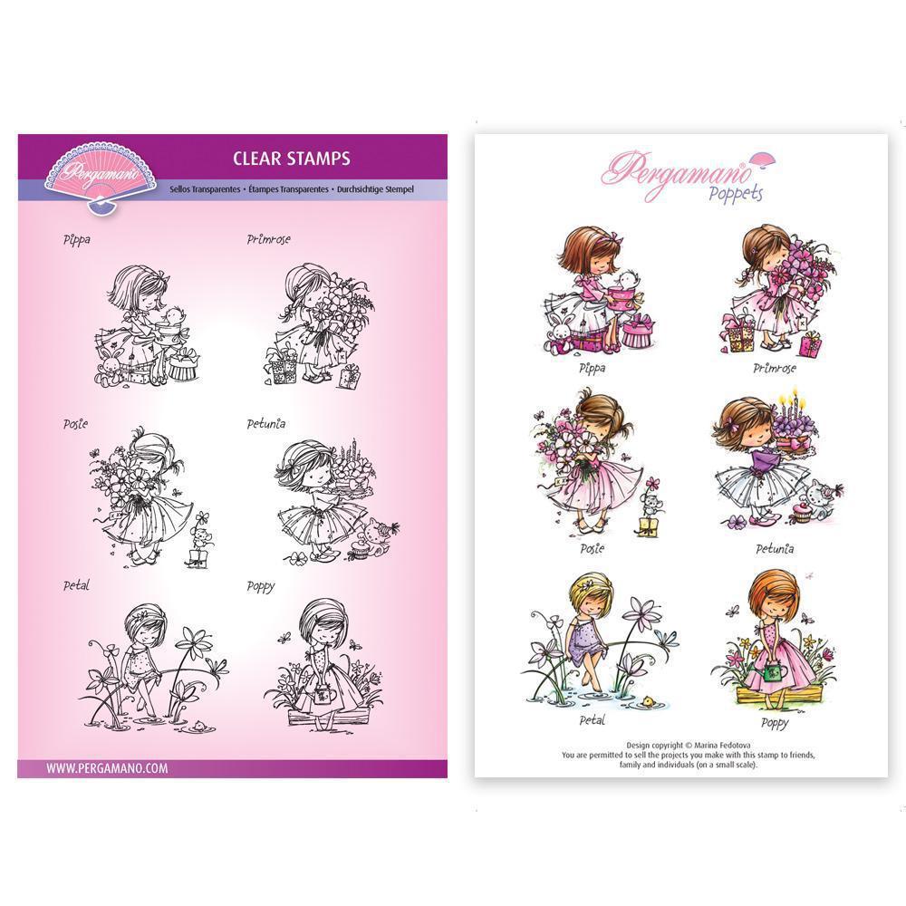 Flower Mini Poppets A5 Stamp Set - Artwork by Marina Fedotova