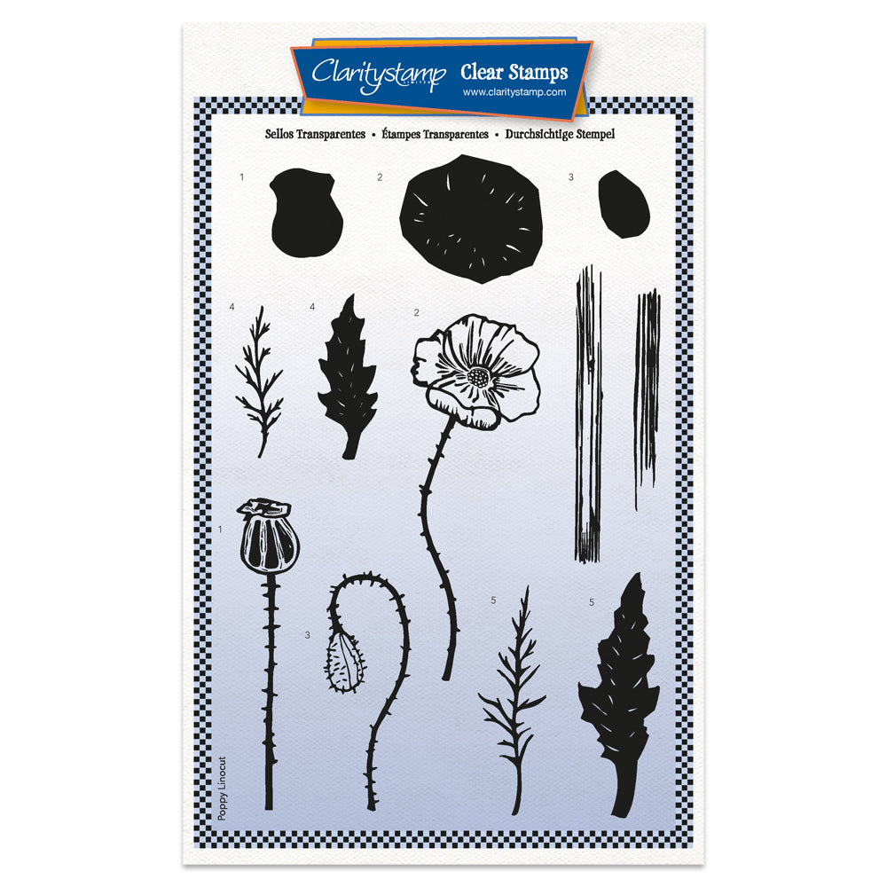 Linocut Floral - Poppies A5 Stamp Set