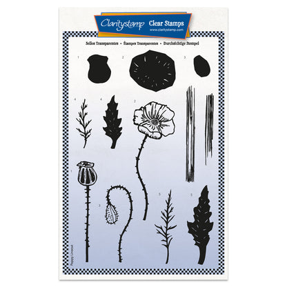 Linocut Floral - Poppies A5 Stamp Set