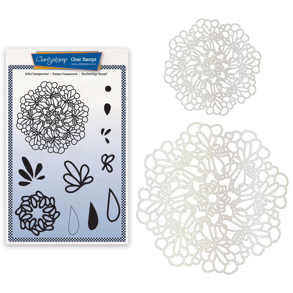 Barbara's Posy Doodle Round A5 Stamp & Stencil Trio