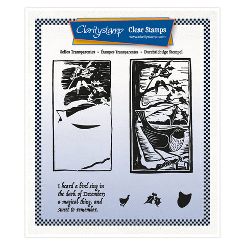 Barbara's Winter Linocut - Robin A5 Square Stamp Set