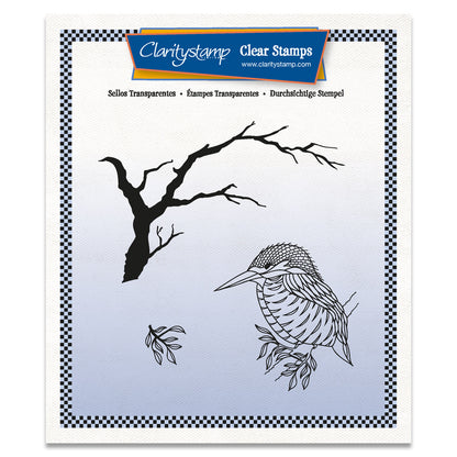 Kingfisher & Branch A5 Square Stamp & Mask Set