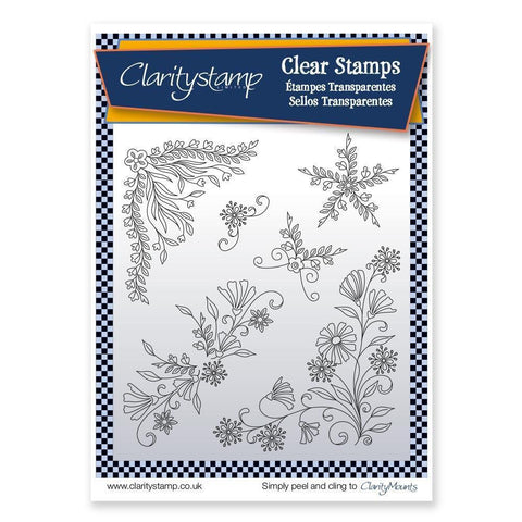 Tina's Floral Swirls & Corners 1 A5 Stamp Set