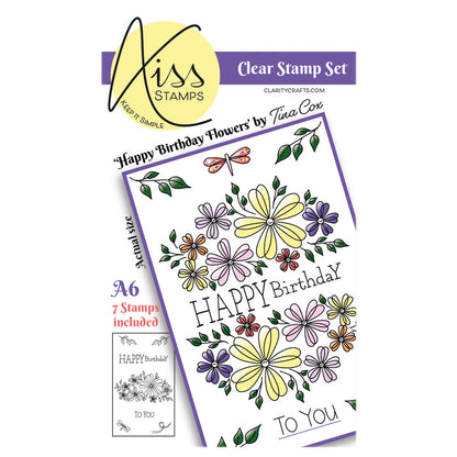A6 KISS by Clarity - Tina's Happy Birthday Flowers Stamp Set