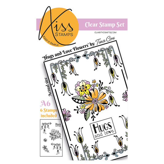 A6 KISS by Clarity - Tina's Hugs & Love Flowers Stamp Set