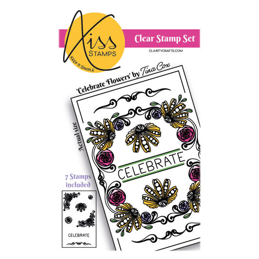 A7 KISS by Clarity - Tina's Celebrate Flowers Stamp Set