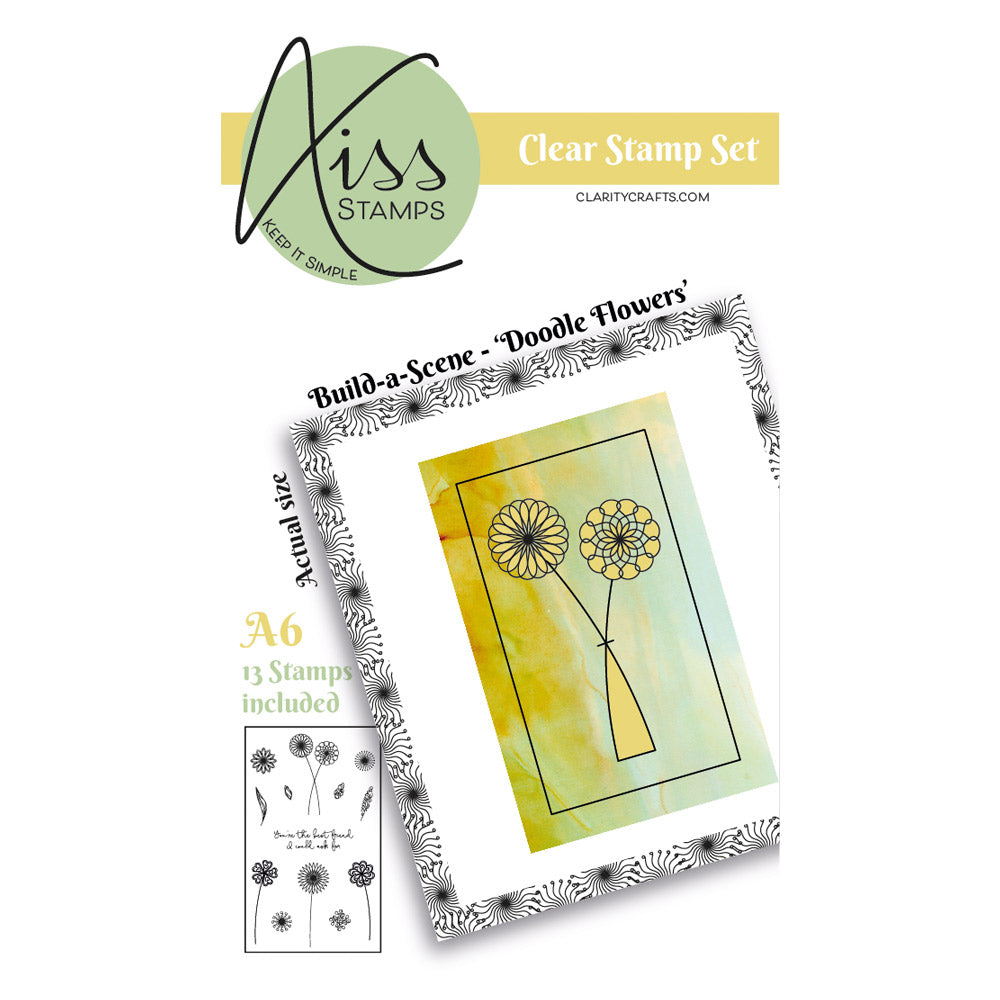 Kiss by Clarity - Build-a-Scene Doodle Flowers A6 Stamp Set