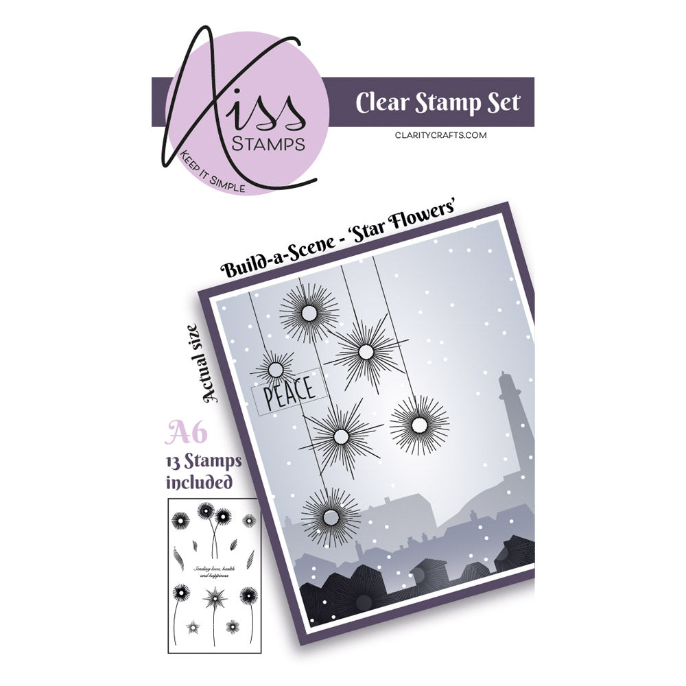 Kiss by Clarity - Build-a-Scene Star Flowers A6 Stamp Set