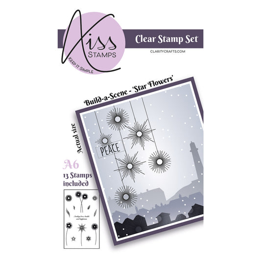 Kiss by Clarity - Build-a-Scene Star Flowers A6 Stamp Set