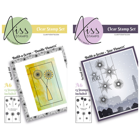 Kiss by Clarity - Build-a-Scene Doodle & Star Flowers A6 Stamp Duo