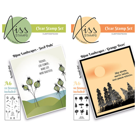 Kiss by Clarity - Build-a-Scene Seed Pods & Grunge Trees A6 Stamp Duo