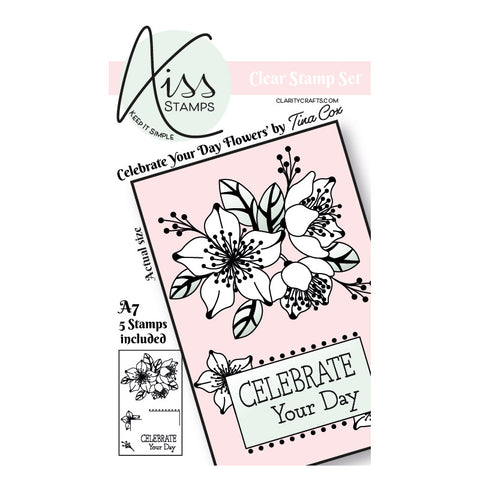 KISS by Clarity - Tina's Celebrate Your Day Flowers A7 Stamp Set