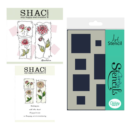 Barbara's SHAC Dahlia Floral Panels Stamp, Mask & Stencil Trio
