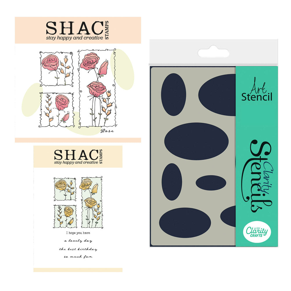 Barbara's SHAC Rose Floral Panels Stamp, Mask & Stencil Trio