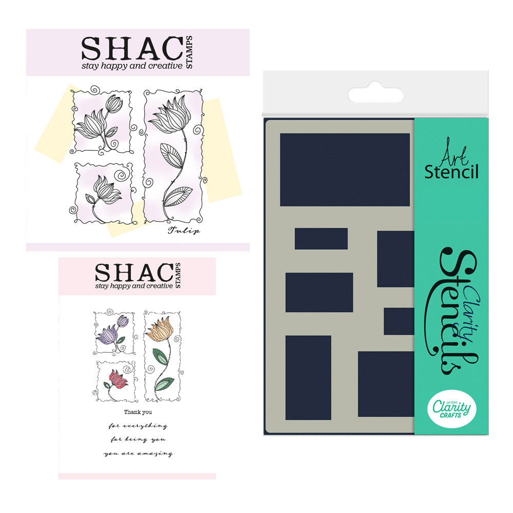 Barbara's SHAC Tulip Floral Panels Stamp, Mask & Stencil Trio
