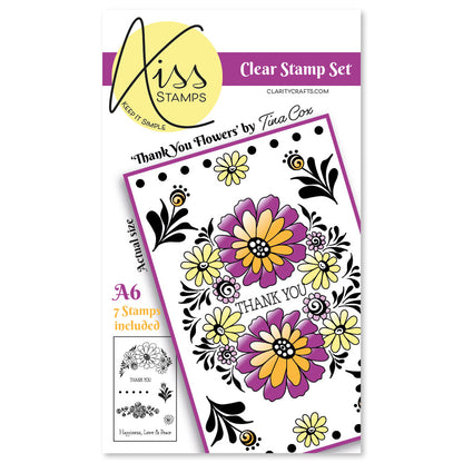 A6 KISS by Clarity - Tina's Thank You Flowers Stamp Set