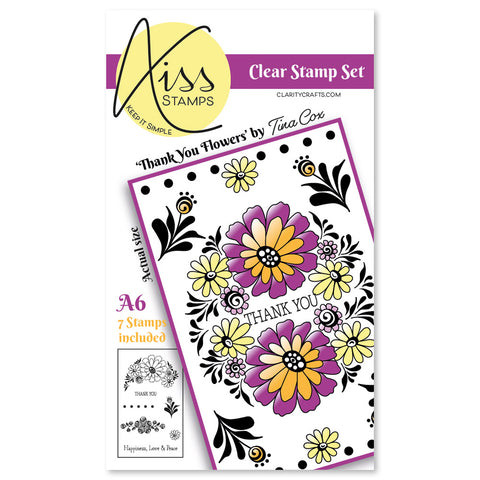 KISS by Clarity - Tina's Thank You Flowers A6 Stamp Set