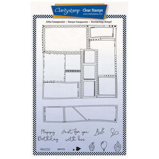 Birthday Doodle Layout Montage A5 Stamp & Mask Set