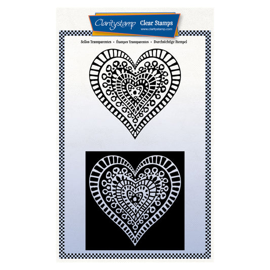 Block Print Flower Hearts  - Two Way Overlay A5 Stamp Set