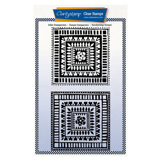 Block Print Hearty Squares  - Two Way Overlay A5 Stamp Set