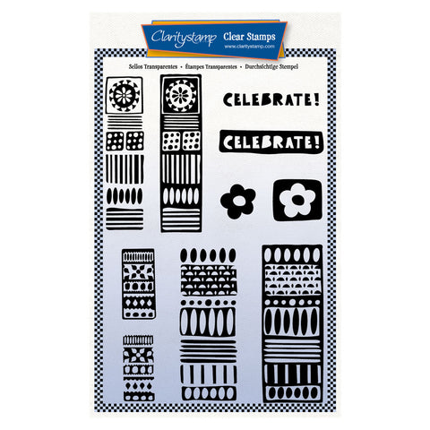 Barbara's Celebrate Elements Block Print - Two Way Overlay A5 Stamp Set