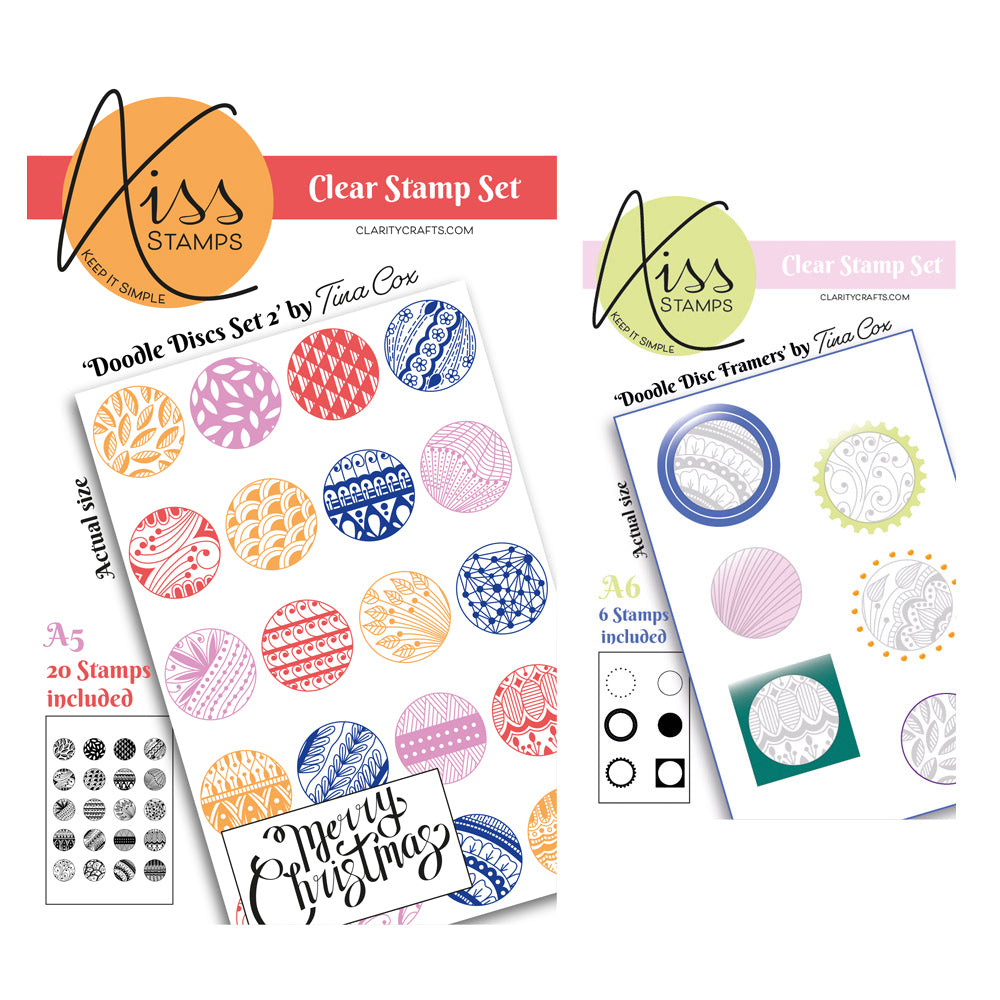 Kiss by Clarity - Doodle Discs & Framers A5 & A6 Stamp Duo