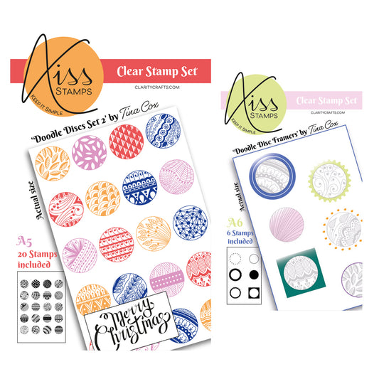 Kiss by Clarity - Doodle Discs & Framers A5 & A6 Stamp Duo