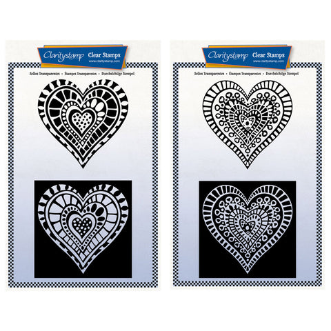 Barbara's Hearts Block Print - Two Way Overlay A5 Stamp Duo