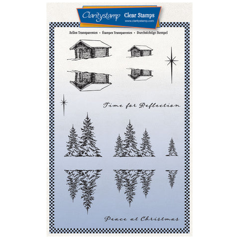 Barbara's Winter Cabin Reflection A5 Stamp Set