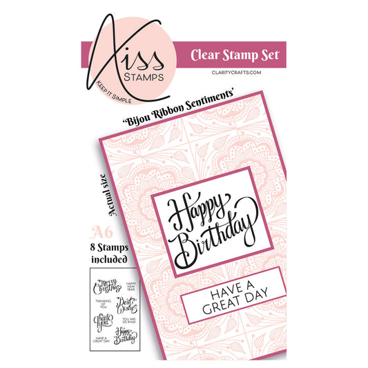 KISS by Clarity - Bijou Ribbon Sentiments A6 Stamp Set